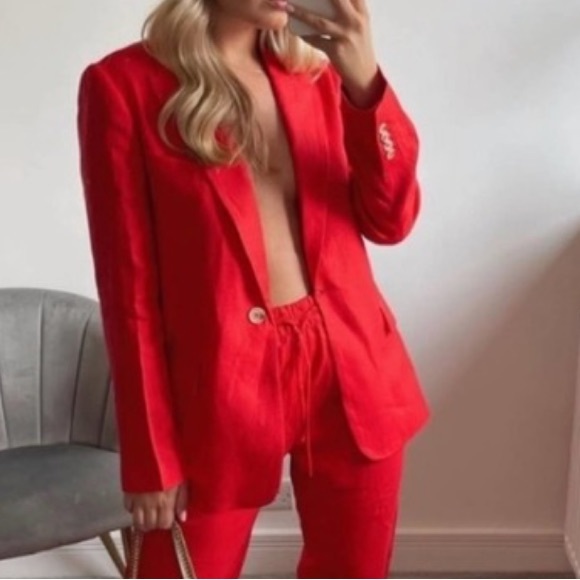 NWT ZARA STRAIGHT CUT 100% LINEN BLAZER JACKET - Picture 8 of 14